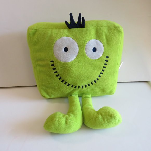 Lime Green Square Monster w BIG EYES 14" Stuffed Animal Toy EMBOIRDERED EYES - Picture 1 of 4